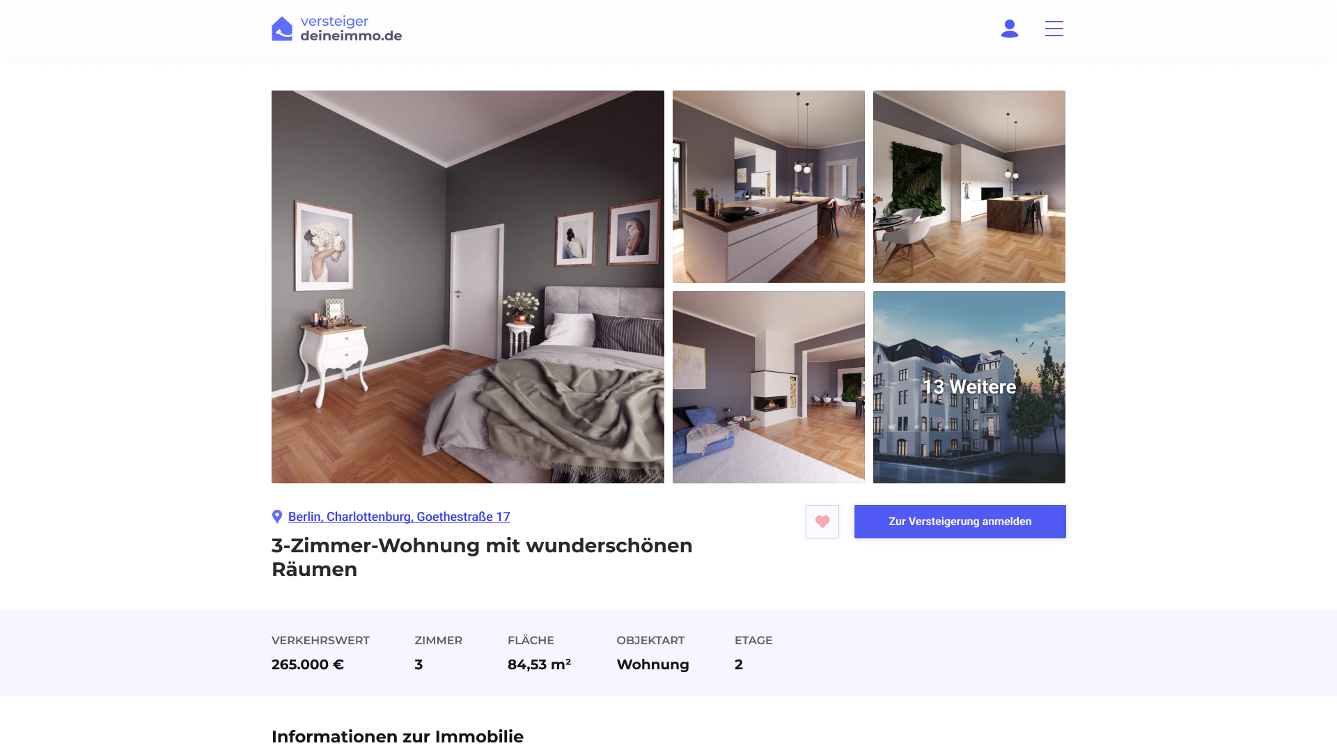 Objektseite einer Immobilie auf versteigerdeineimmo.de